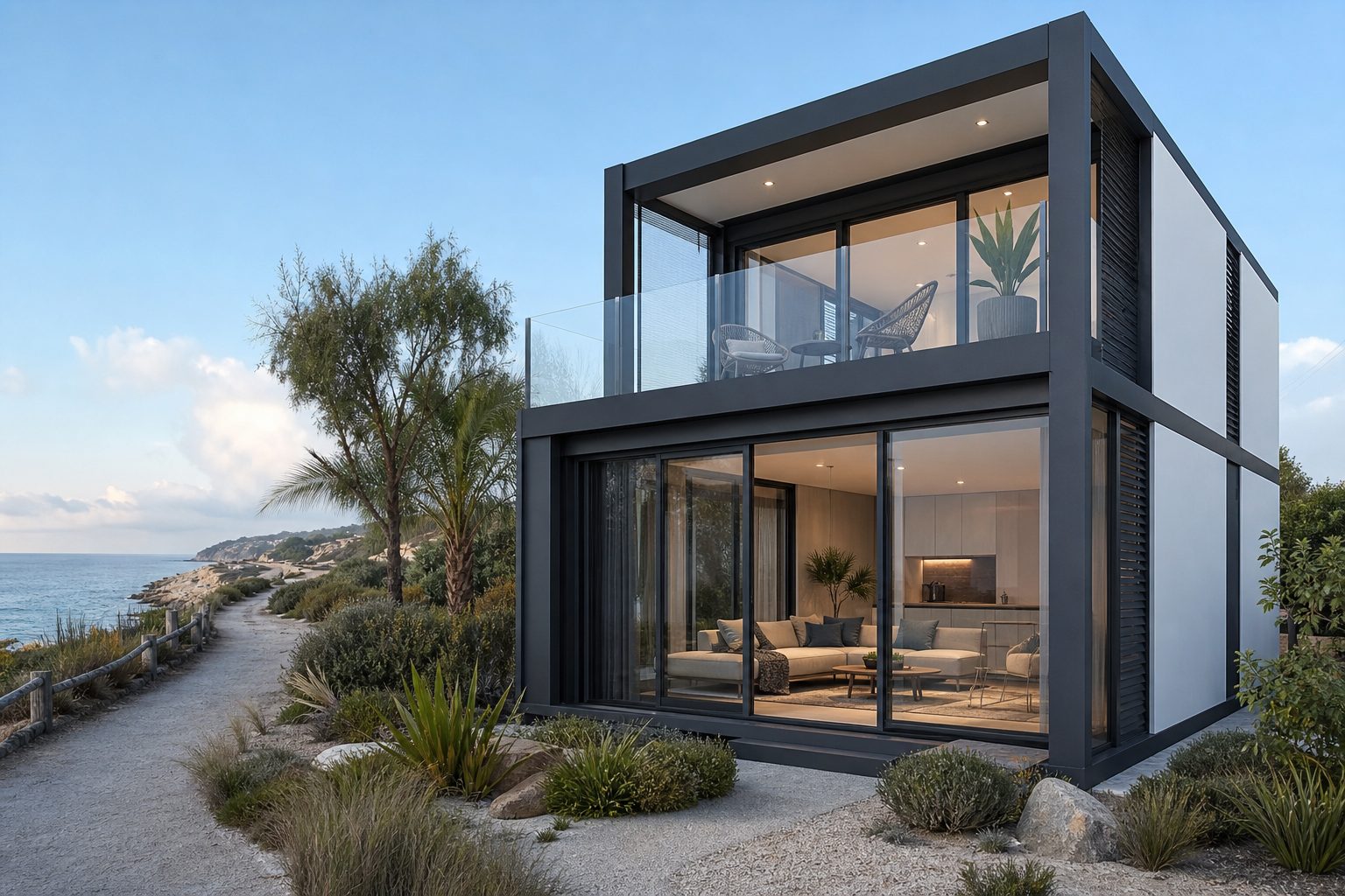 MD201 — 2-bedroom prefab modular home exterior in Cyprus