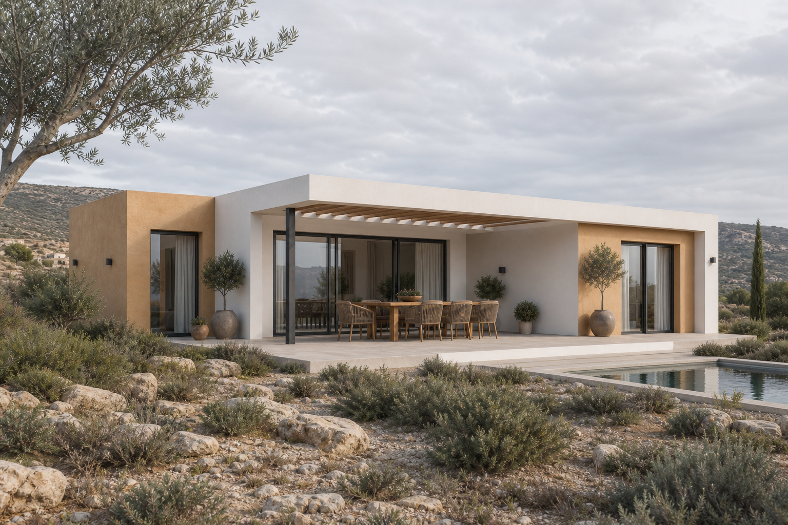 Chloraka Courtyard — steel frame prefab home in Chloraka, Paphos