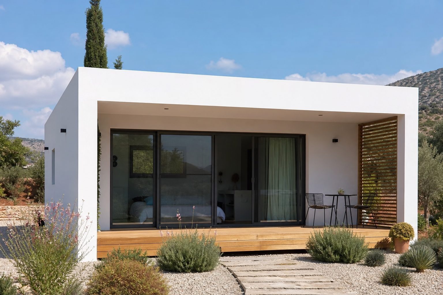 Aegean Studio Flat — steel frame prefab home in Peyia, Paphos